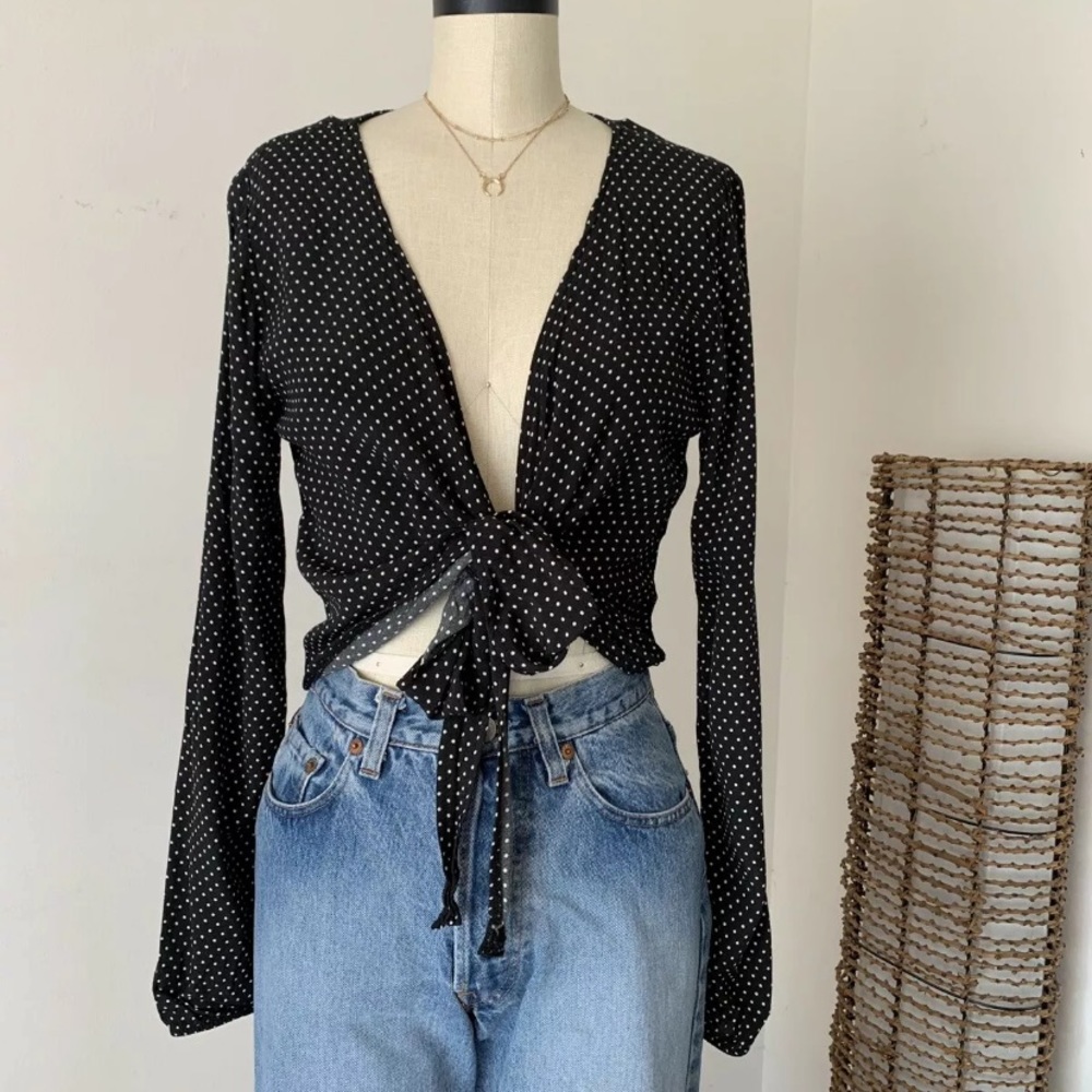 Brandy Melville Polka- Dot Wrap Front Top